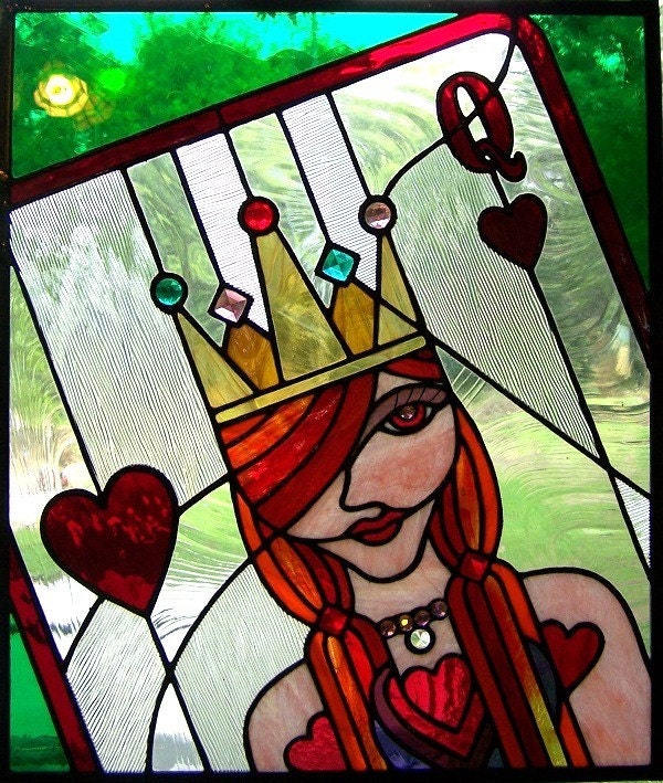 Queen of Hearts Stained Glass Panel