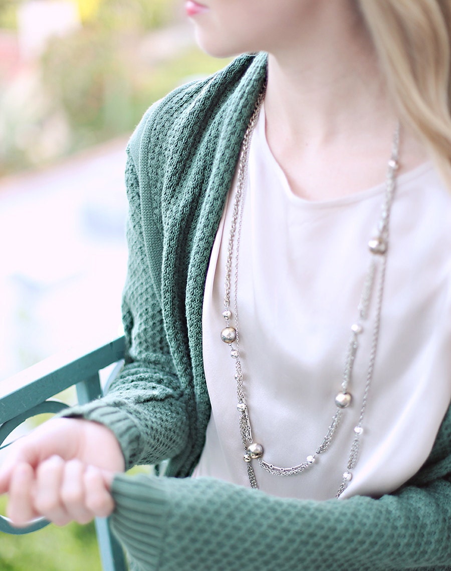 Long Silver Layered Jette Necklace - OOAK