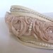Sliced Cream Leather With Fabric Flowers Cuff Bracelet