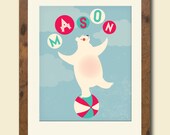 Personalized children's art print featuring a bear juggling your child's name