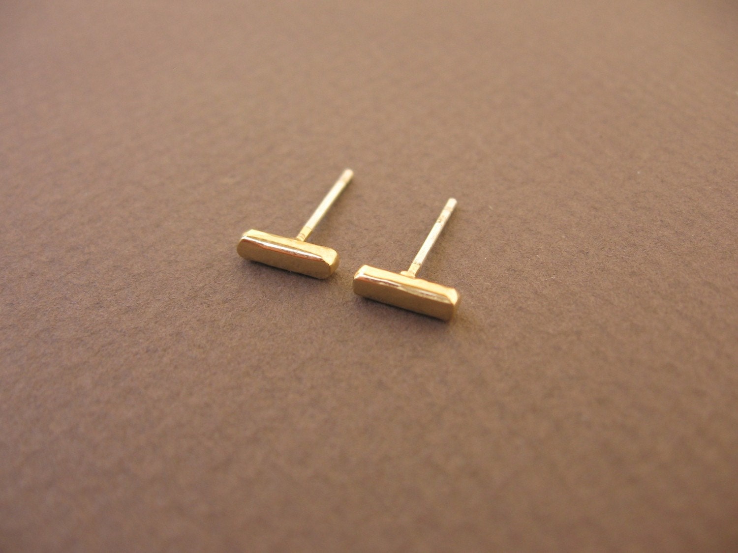 Stud rod earrings ,Hammered  yellow gold tiny rod  post earrings