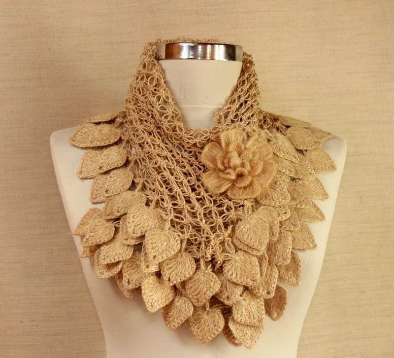 Land of Dreams / Crochet Shrug with Flower Brooch Caramel-Gold Short Sleeve Bolero Jacket Cardigan Wedding Bridal Shrug Bolero S M L