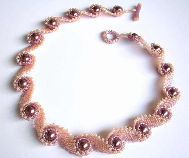 Waves of Pearls seed bead necklace.