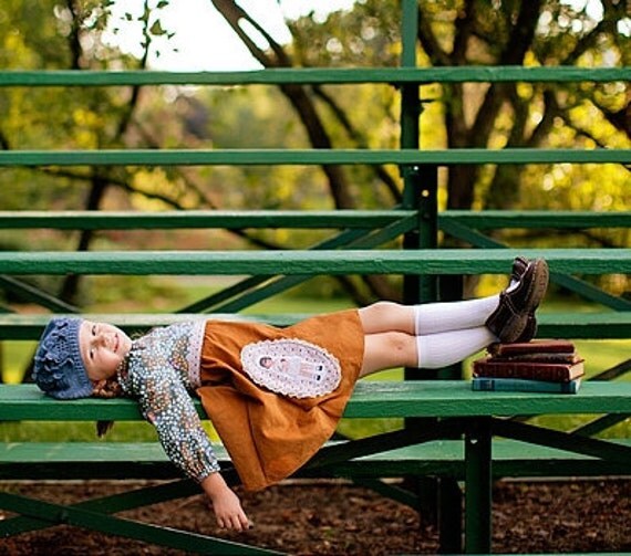 GIRLS FALL DRESS Back To School  -  Vintage School Girl Doll Dress in Blue
