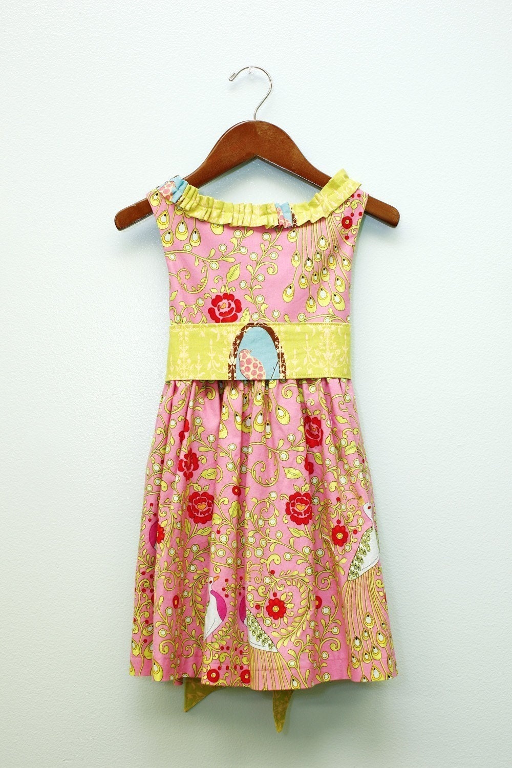 Party Dress- Custom Boutique Dress.Vintage Ruffle Dress in Bird Print