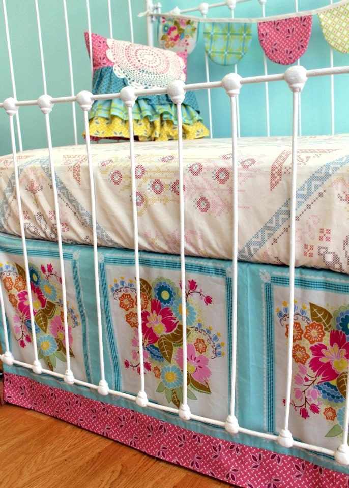 Custom Crib Bedding - Bumperless Crib bedding- Square Dance Dream