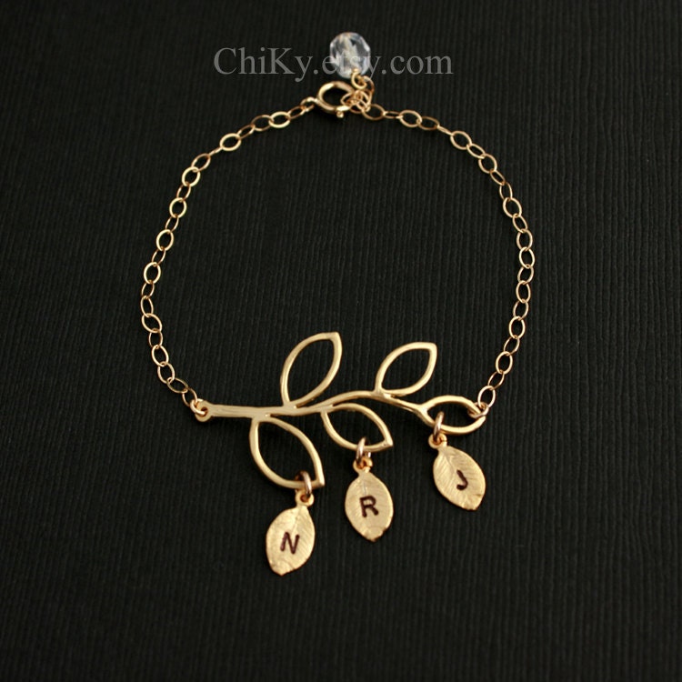 Personalize bracelet -Initial bracelet, gold leaf bracelet, branch bracelet, personalize jewelry, GOLD FILLED, family friendship monogram