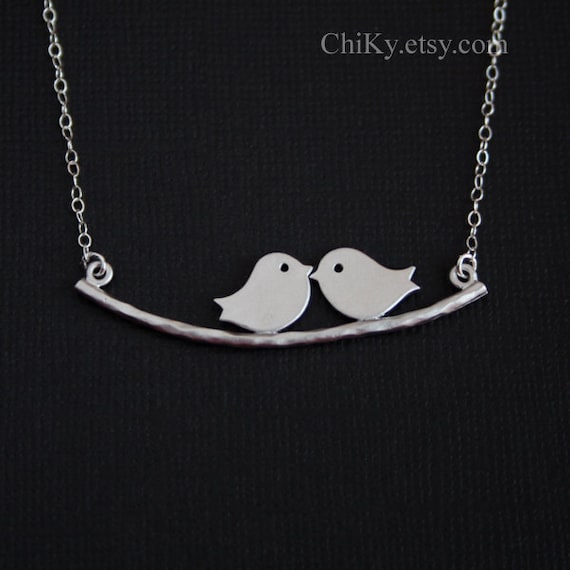 Bird necklace, kissing love birds on branch necklace, STERLING SILVER, family necklace, couple, friendship, wedding gifts, bridal jewelry