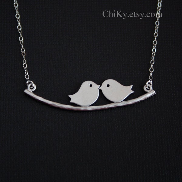 Bird necklace, kissing love birds on branch necklace, STERLING SILVER, family necklace, couple, friendship, wedding gifts, bridal jewelry