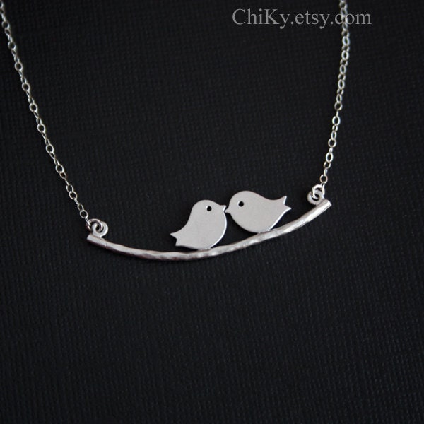 Bird necklace, kissing love birds on branch necklace, STERLING SILVER, family necklace, couple, friendship, wedding gifts, bridal jewelry