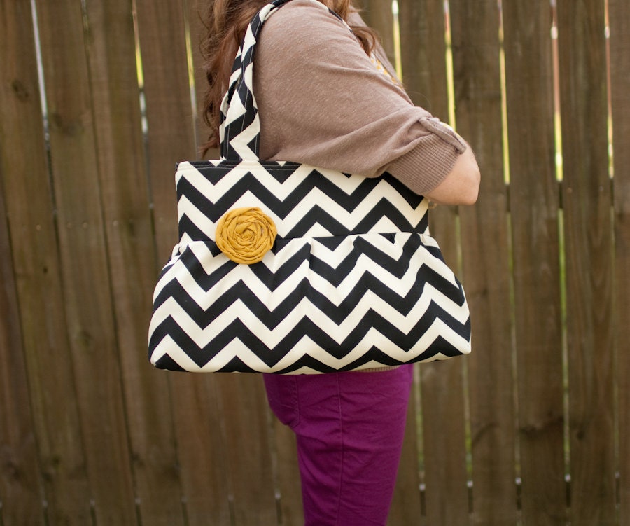 Black and Cream Chevron Zig Zag Purse The DonnaJean (Made to Order)Price doesn't include flower