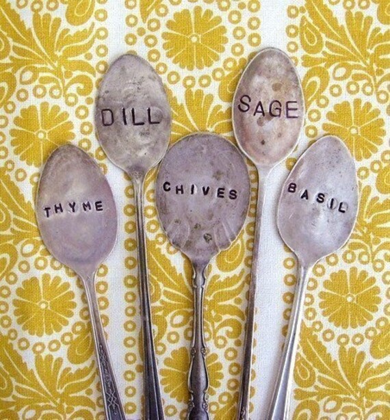 5 antique spoon garden markers set