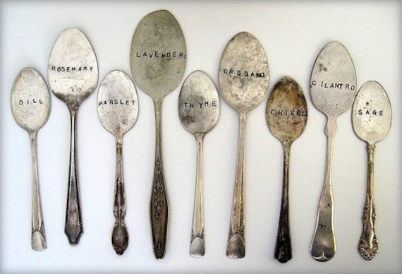 9 antique spoon garden markers set