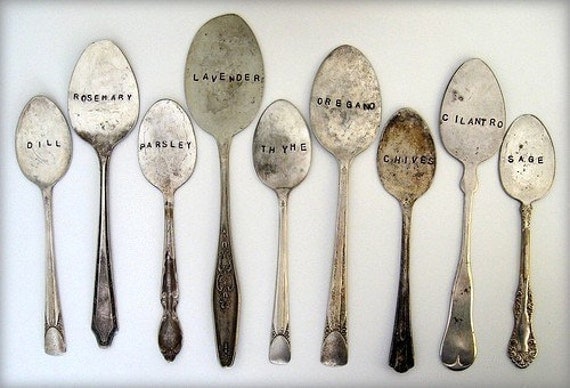 9 antique spoon garden markers set