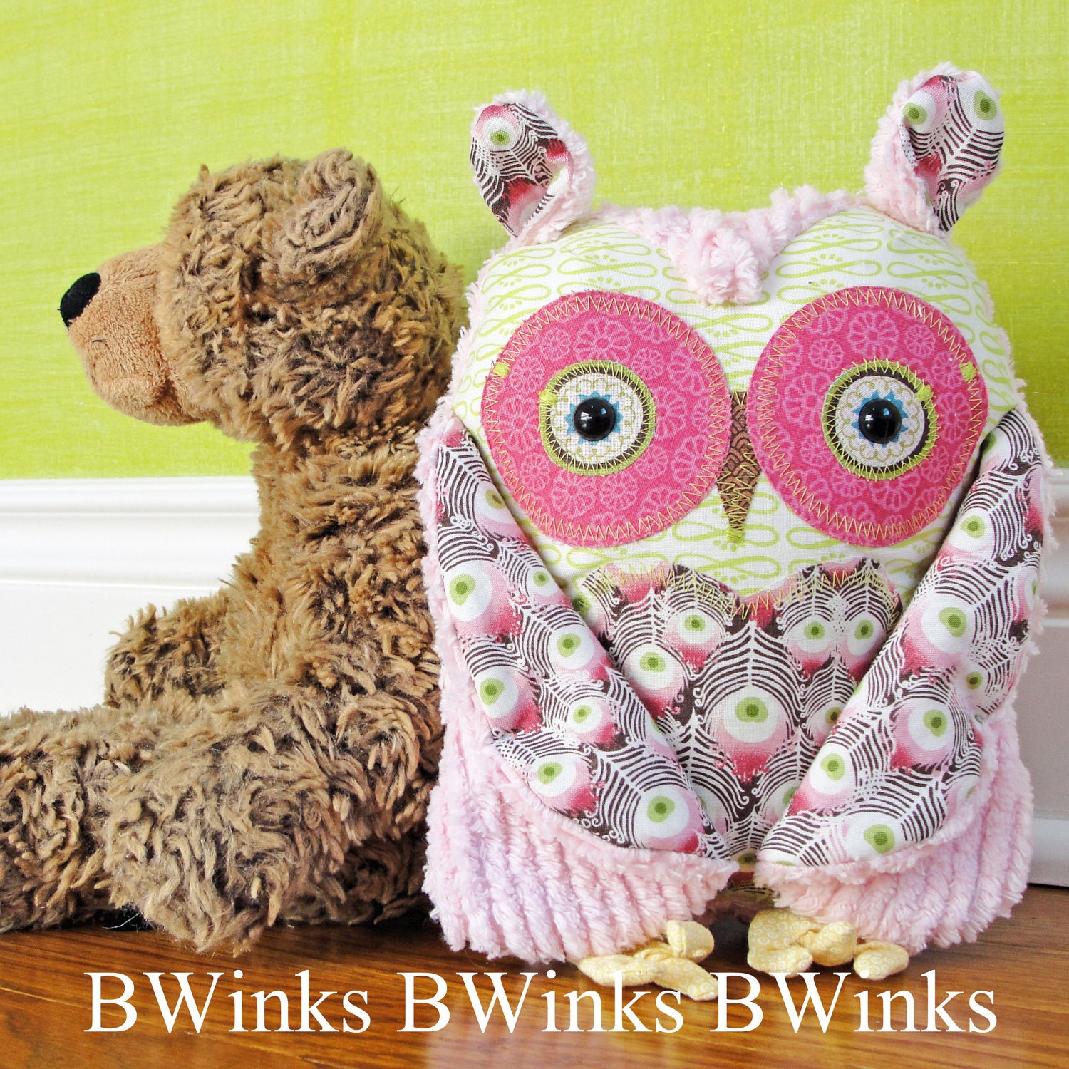 Owl Pillow - Stuffed Animal Owl Friend - Pink Peacock - ONLY 2 Remaining