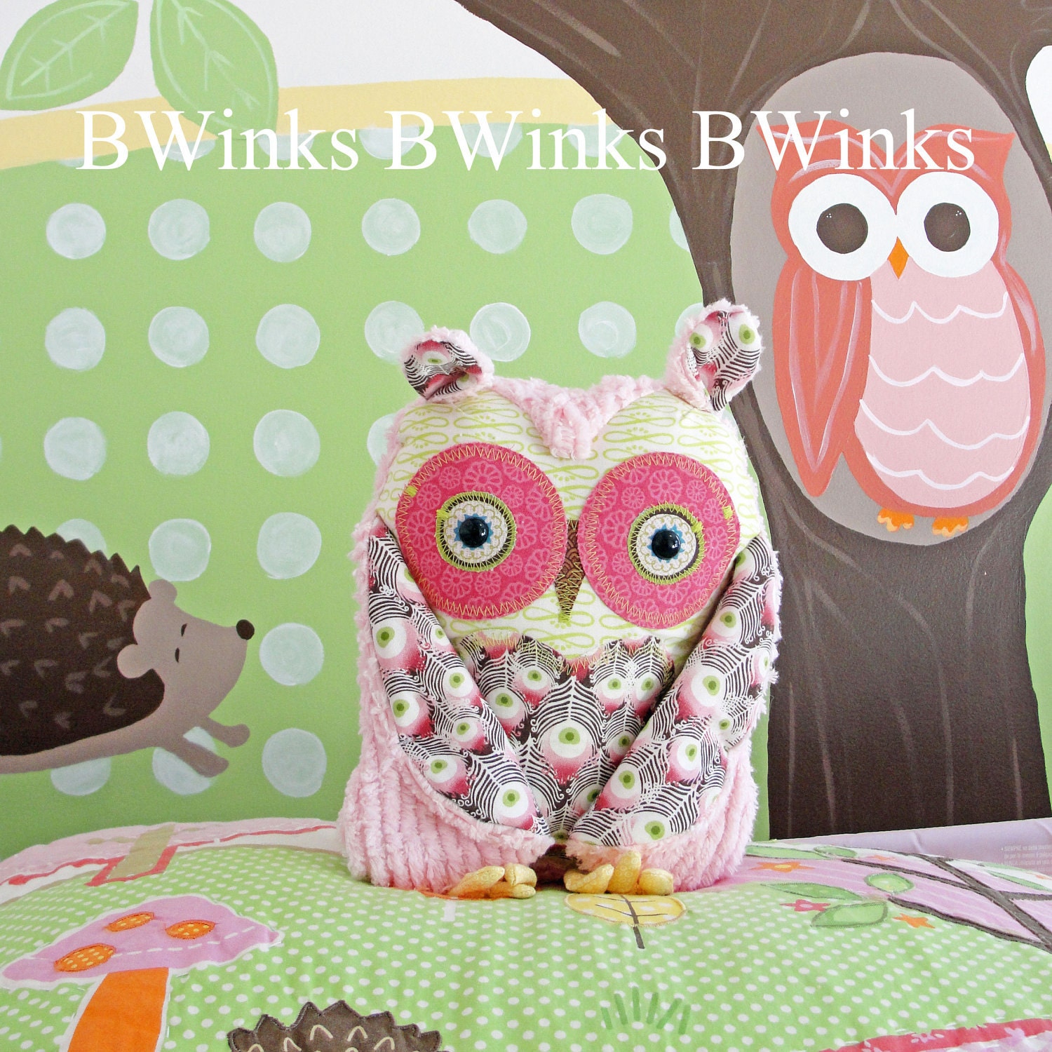 Owl Pillow - Stuffed Animal Owl Friend - Pink Peacock - ONLY 2 Remaining