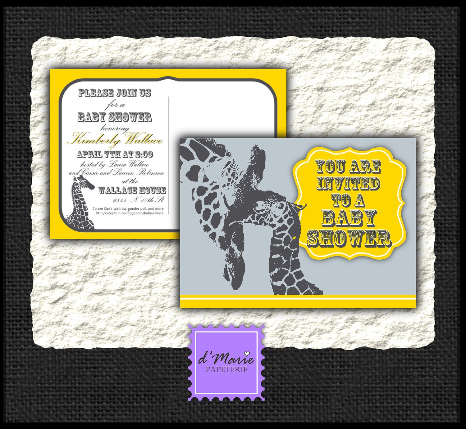 100 Printed Gender Neutral Giraffe d'lightfully d'Signed Baby Shower Postcards