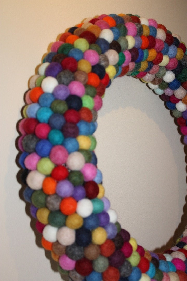 Felt balls wreath 38cm/15inches felt ball home decor