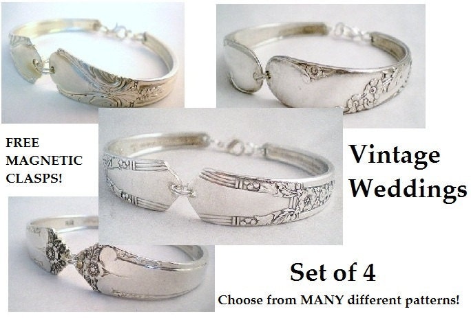 SET OF 4 Bridesmaids Bracelets, Bridesmaids Gifts, Spoon Bracelet, Spoon Jewelry, Bridesmaid Jewelry, Vintage Wedding, Eco Wedding
