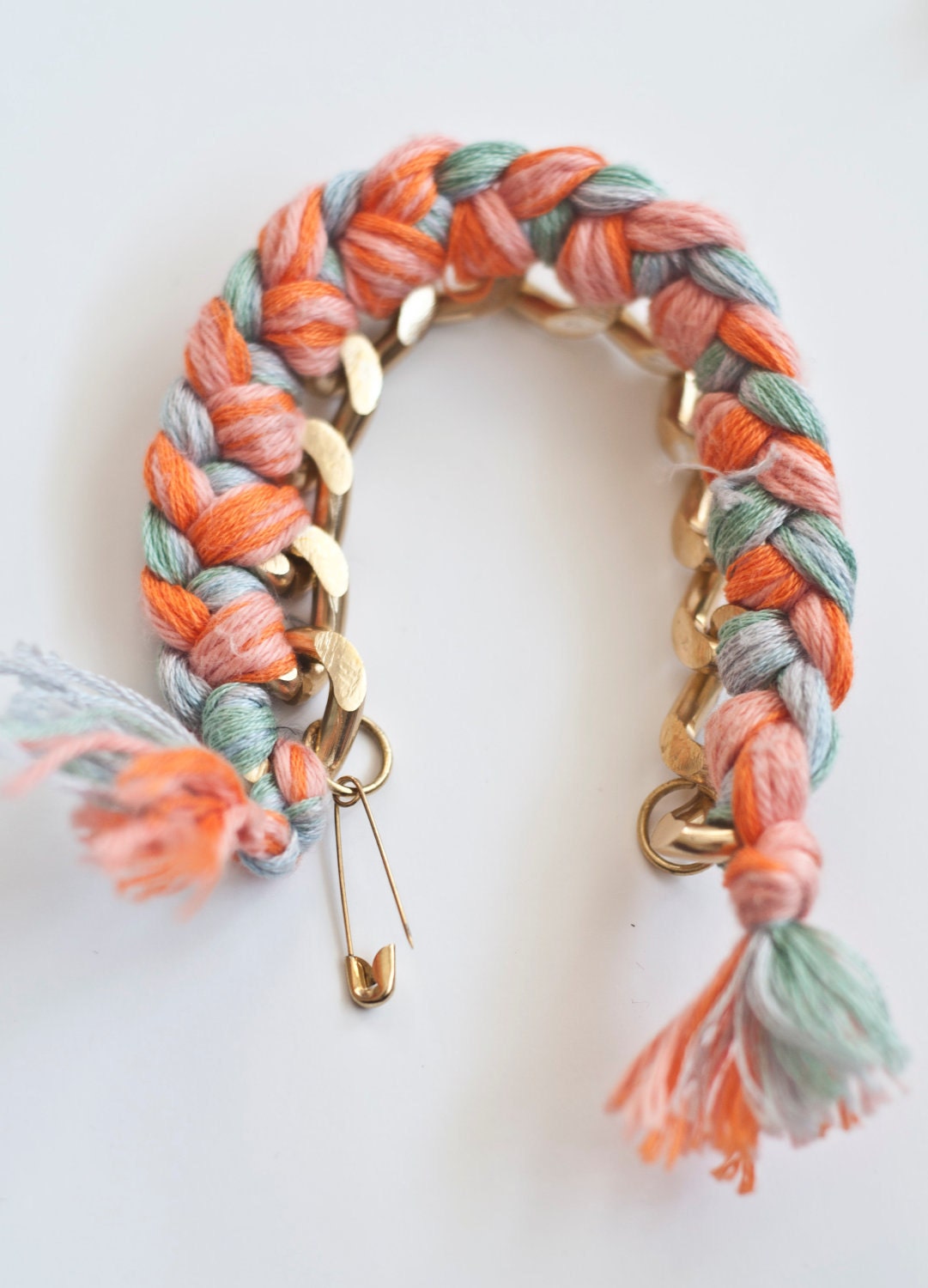 PINK GRAPEFRUIT //  MINT Woven Summer Bracelet