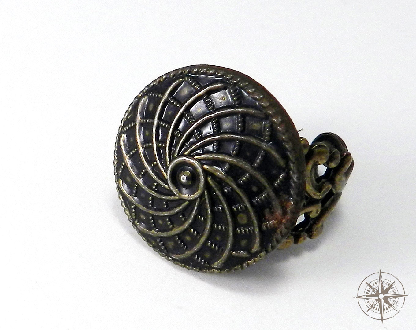 Antique Button - Victorian Button Ring - Bronze Spiral Adjustable Ring