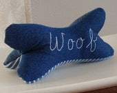 Upcycled Denim Squeaky Dog Bone toy can be customized