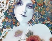 DIGITAL COLLAGE 5x7 portrait, feminine, nostalgic, ethereal. Floral Beauty No 2