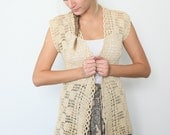 30% off SALE. Vintage crochet boho knit vest in cream beige - prvtcollection