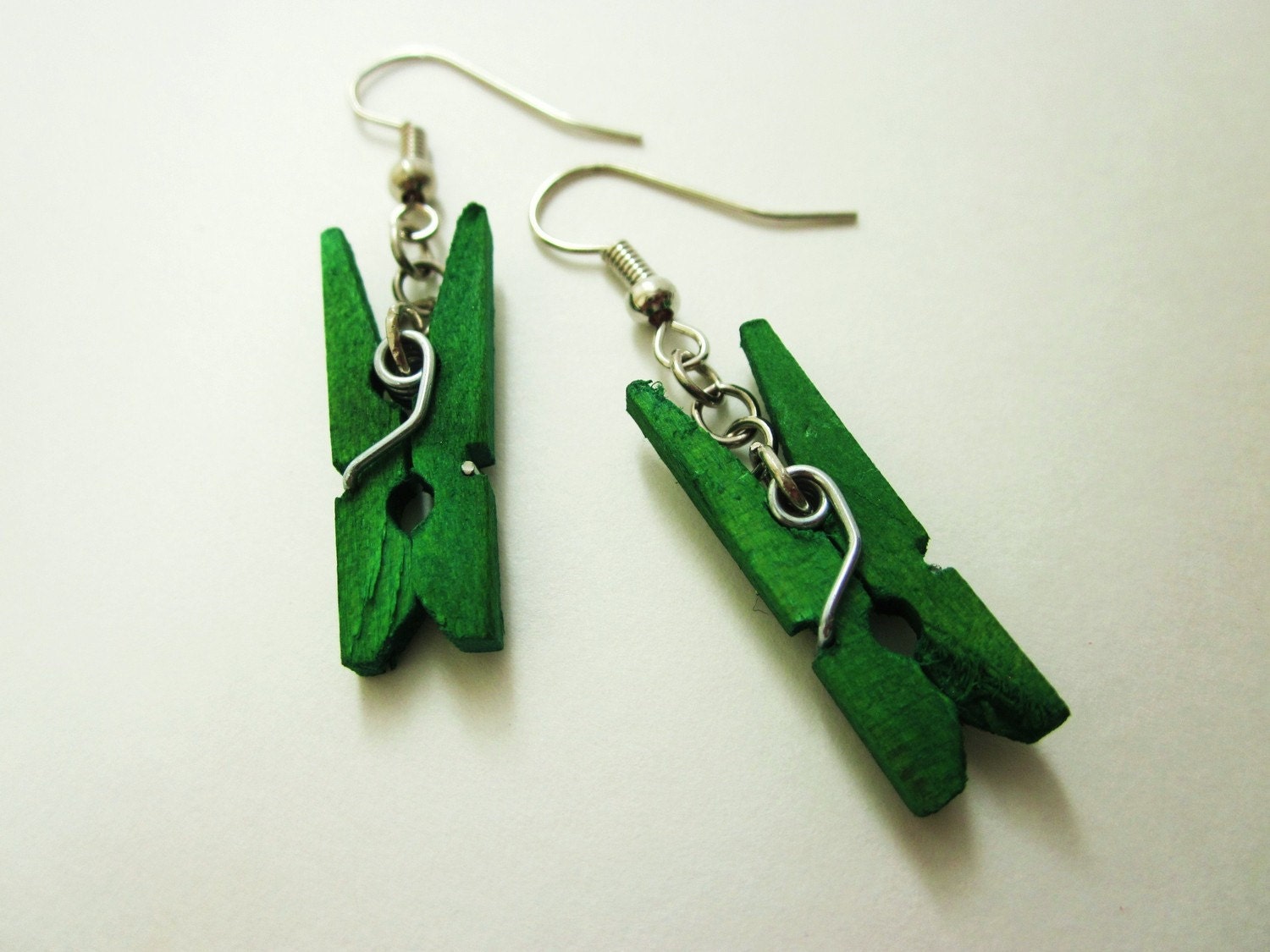 Mini Clothespin Paperclip Earrings. Stationary Lovers. Papyrus Dangler. Green. Functional Clip.