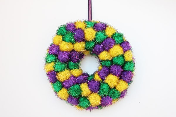 Mardi Gras Wreath Purple Green Yellow Gold Sparkle Pom Pom Home Decor