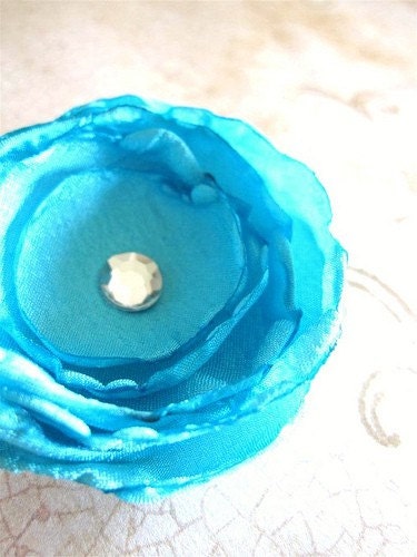 Aqua Blue Silk Hair Flower