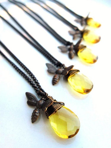 Luminous Honey Drop Bee Necklaces-Set of Five for Bridal Party or Gifts