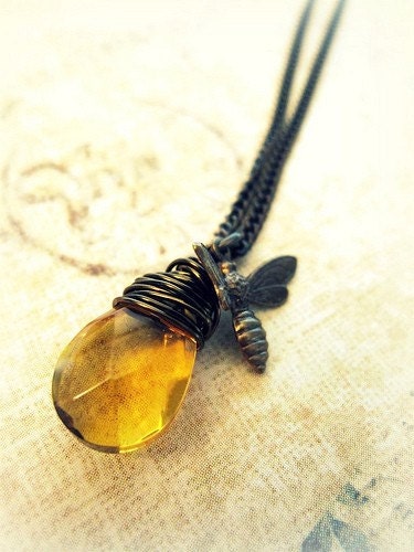 Reserved for jandipan- Luminous Honey Drop Bee Necklace
