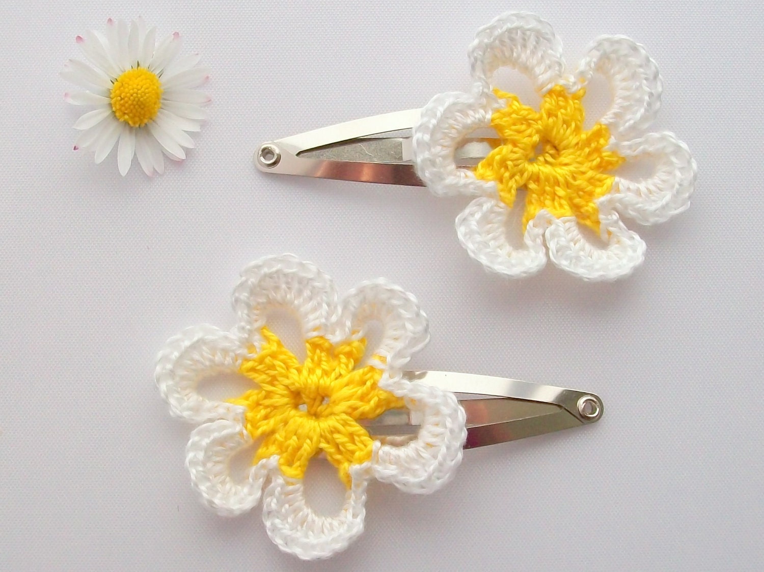 Crochet Flower Hairclips Daisy White Yellow Nature Accessories