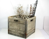 Vintage Wood Metal Milk Crate Meadow Gold