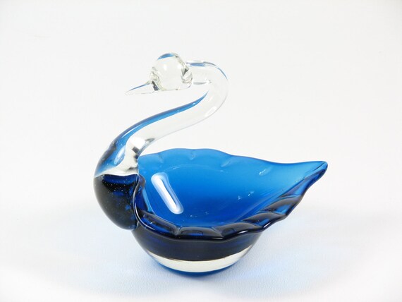 Vintage blue glass swan bowl dish by bridgewoodplace on etsy