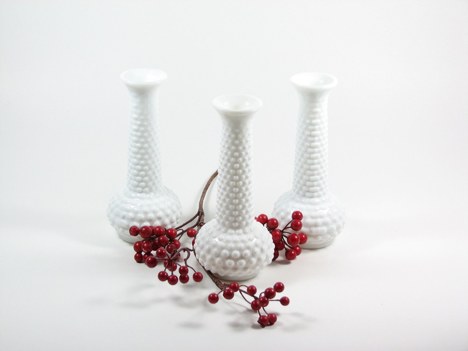 Vintage Milk Glass Hobnail Vase Set of 3 E O Brody Co