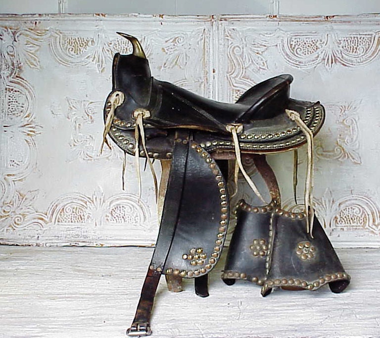 Vintage Black Leather Studded Decorative Saddle