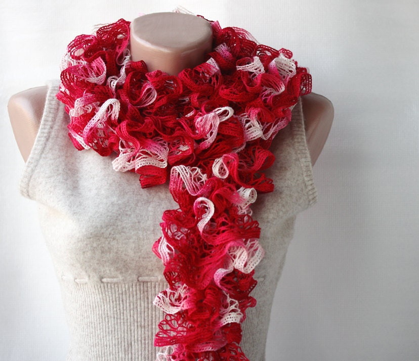 Red knit scarf Carmine red spring accessories - violasboutique
