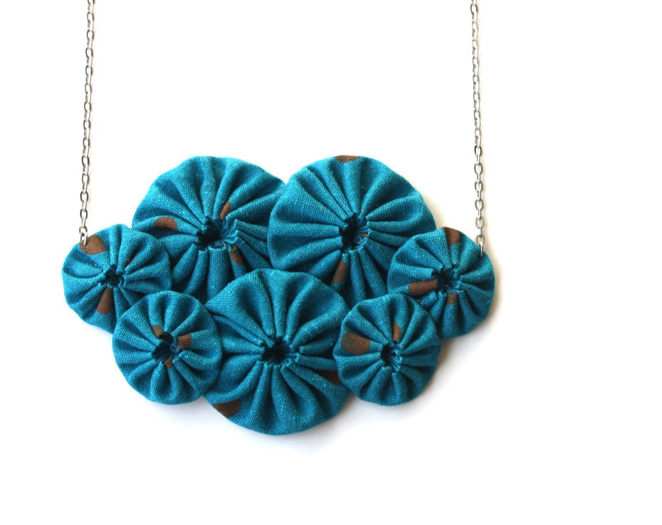 Teal polka dot  bib necklace