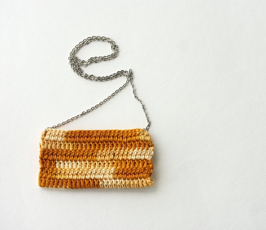 Crochet necklace Batik necklace Orange mustard harvest gold Solar power Spring accessories