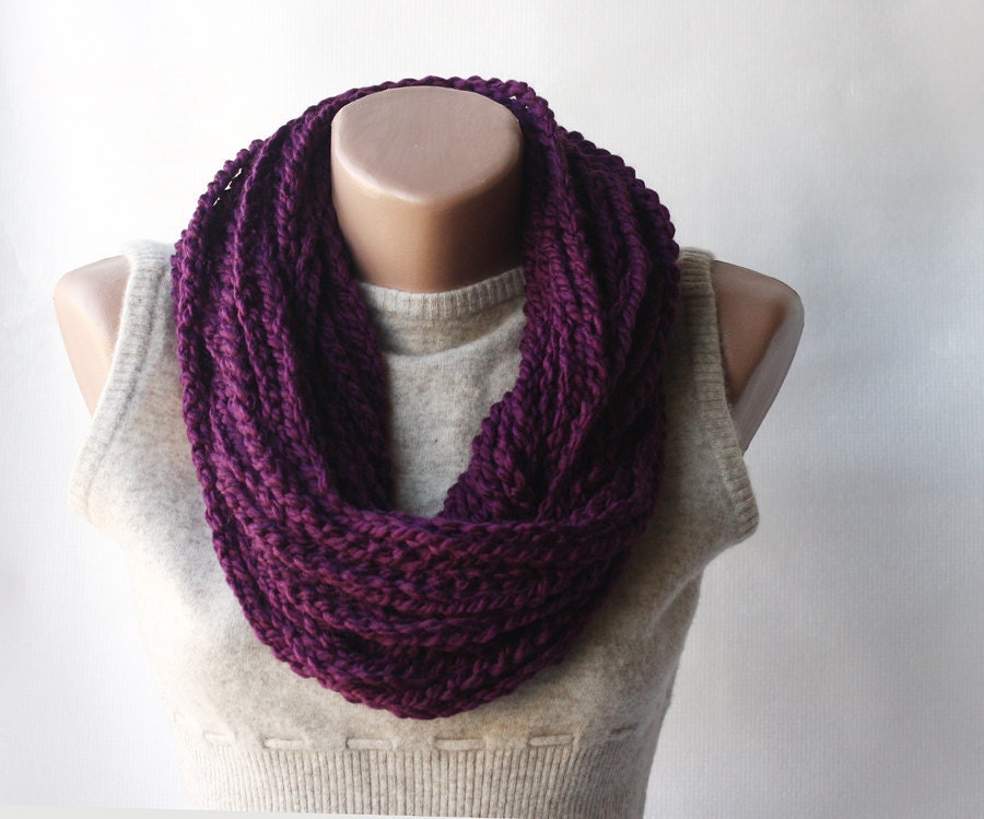 SALE Purple scarf infinity chain crochet plum eggplant winter accessories autumn fall fashion