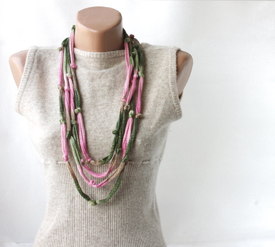 Summer Scarf Rust Skinny Cotton necklace Infinity with knots Summer fashion vegan