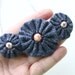 Yoyo necklace navy blue vintage fabric with peach beads