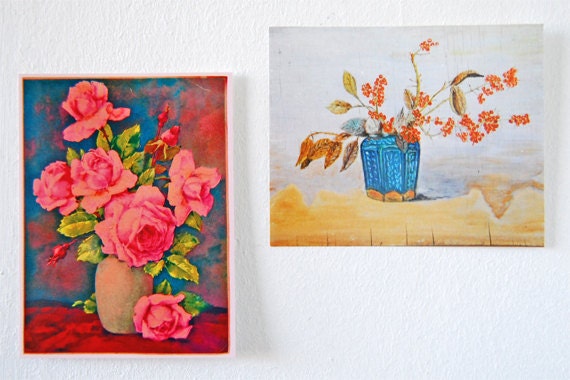flea market paintings - 5 pretty postcards