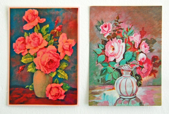flea market paintings - 5 pretty postcards