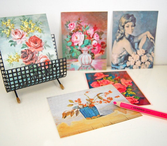 flea market paintings - 5 pretty postcards