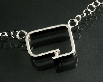 Sterling Silver Retro Outside of the Box Pendant Soft Square overlap shape