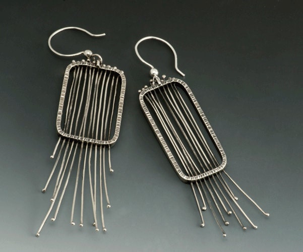 Sterling Silver Wire Mesh Modern Big Dangle Earrings Urban Chic