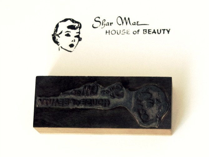 Vintage Letterpress Printer's Block Retro Woman House of Beauty
